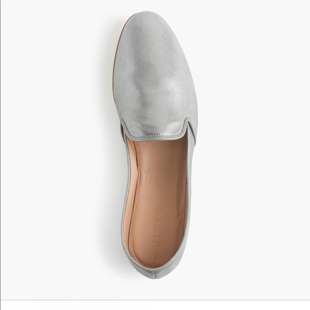 J CREW | METALLIC SILVER SUEDE LOAFERS SIZE 10